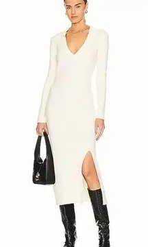 LBLC The Label Zoe Ivory Collared Long Sleeve Ribbed Knit Midi Dress Size L NWT