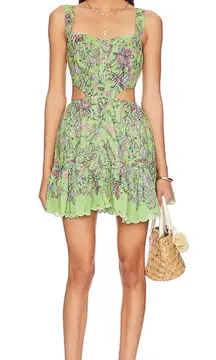 Hemant & Nandita Rhea Side Cut Out Mini Dress Green Floral size Small