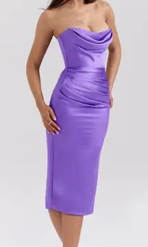 House of CB SANTANA VIOLET SATIN STRAPLESS CORSET MIDI‎ DRESS NWOT size S