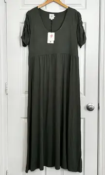 The Nine By Hatch The Nines by Hatch Maternity Dress Maxi Rayon Ruched Sleeve Olive Green Sz XL