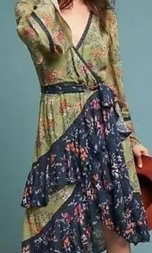 LOVE SAM Williston Wrap Green, Blue / Floral Printed Dress