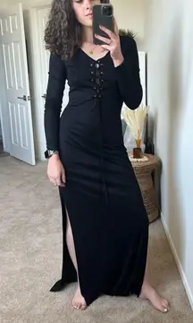 L’agence Black Lace Up Long Sleeve Maxi Dress