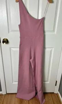 Free People  Pink Cotton Blend One Shoulder Ribbed Waverly Sweater Jumpsuit S