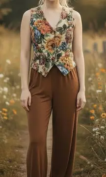 Floral tapestry vest top in multi-colour, featuring a boho indie style s/m