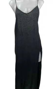 Motel Womens Black Sleeveless Leopard Slit Open Back Cami Midi Slip Dress Size S