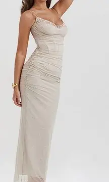NWOT HOUSE OF CB Nalini Mesh Corset Sand Gown sz XL