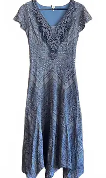 Reba Womens Blue Midi Dress Size S Lace Embroidery Flared