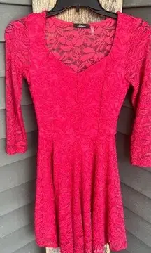 Soprano Red Lace Fit & Flare Dress