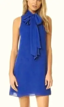 Alice & Olivia Cassidy Tie Neck Blue Mini Dress 100% Silk Size Extra Small
