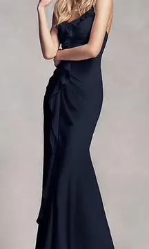 Vera Wang midnight blue long bridesmaids dress