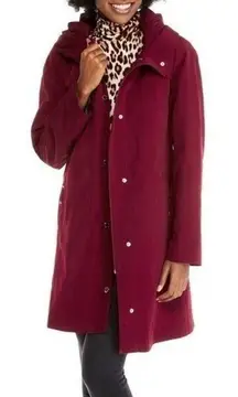 New! GALLERY Women's Pleated Hood Rain Coat With Removable Liner Red Size Small