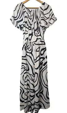 Anthropologie Kindred Navy White Zebra Abstract Jumpsuit Women Size Medium