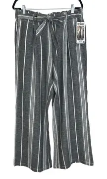 Rewash Brand Striped Linen Blend Paper Bag Wide Leg Pants Size L New