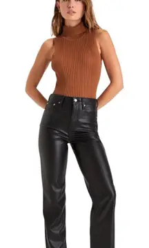 DAZE Black Faux Leather Pants Sz 27‎ High Waist Straight Leg Trouser Glam Grunge