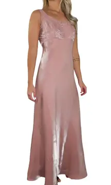 Alex Evenings Vintage Formal Blush Pink Satin Maxi Dress Blazer Set Medium 8P