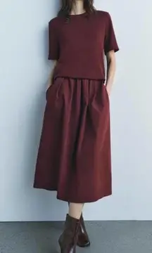Zara burgundy cotton midi dress NWT