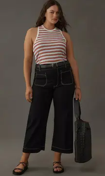 Maeve Anthropologie The Colette Wide Leg Black Crop Pants Contrast Stitch Sz 16W