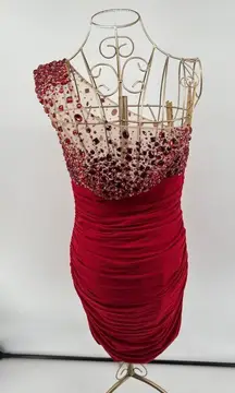 Jovani JVN98255 One Shoulder Red Ruched Short Dress Size 4 Homecoming Pageant