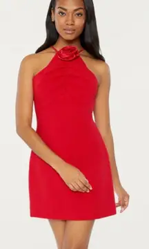 Likely Carro Dress Scarlet Red Women's 4 Mini Rosette Detail High Neck Stretch‎