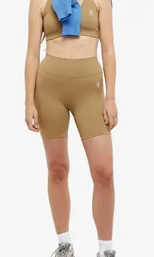 SPORTY & RICH Runner Biker Shorts in Espresso & White XSmall New Womens Spandex