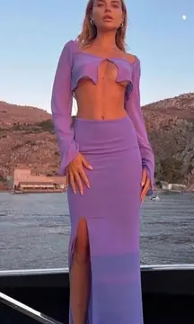 NWT House Of CB Maxi Skirt Amalfi Violet Cut Out Mermaid Vacation Beach Flowy