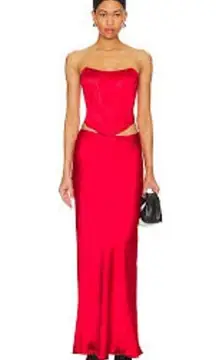 SUPERDOWN Calla Satin Maxi Skirt HOLIDAY CHRISTMAS PARTY NWT Red Size XS Long