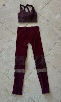 Phat Buddha Like New Maroon Sparkly Sports Bra/Leggings Set