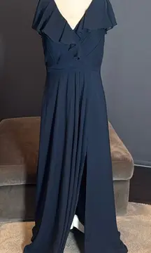 Women’s Blue Flutter Sleeve Full Length Bridesmaid Dress Corset Back Size 14 NEW