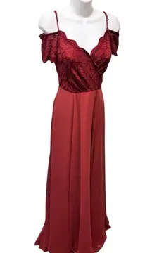 David’s Bridal Off Shoulder Lace Top Chiffon Skirt Long Formal Gown Sz 6