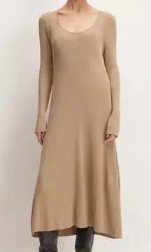 Everlane Vision Mid Scoop Ribbed Long Sleeve Mocha Dress Size Medium NWT