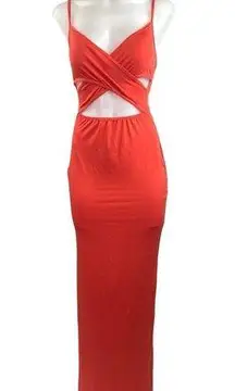 Boohoo Red Cut-Out V-Neck Spaghetti Strap Bodycon Maxi Party Cocktail Dress Sz 4