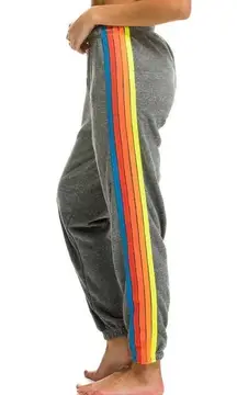 Aviator Nation Neon rainbow 5 stripe gray sweatpants