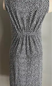 Sara Morgan Black White Leopard Print Midi Dress Stretch Knit Gathered Waist MP