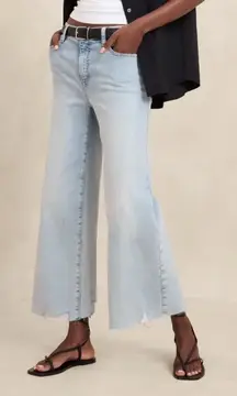 Pilcro Blue Wide Leg Cropped Boyfriend Raw Hem Jeans Sz 28