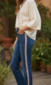 Anthropologie Pilcro‎ The Slim Boyfriend Embroidered Side-Stripe Jeans Size 26P