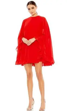 Mac Duggal Short Cape Sleeve Cocktail Ruffled Chiffon Dress Dress Size 6 55407