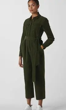 Whistles Dark Green Corduroy Belted Long Sleeve Utility Jumpsuit Size 12