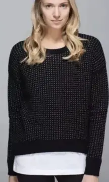 Lululemon Womens Polka Dot Crew Neck Fleece Pullover Sweatshirt Black Size‎ 4