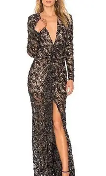 NBD  Ice Melts Lace Maxi Dress Black Sequin Gown Revolve Size Small S NWT