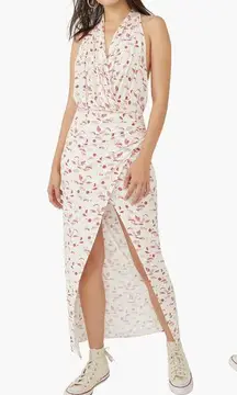 Free People NEW  Daria Ivory Printed Sleeveless Halter Slit Maxi Dress T-Back Med