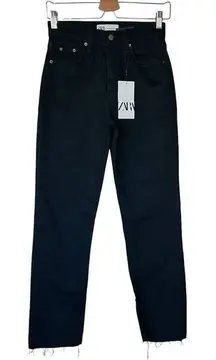 NWT Zara Women’s Jeans Womens Size 4 Black Hi Rise Straight Leg Dark Wash Denim