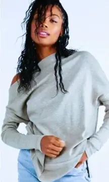 Free People Womens Gray Ribbed Off Shoulder Top Sz L Oversized Basic Long Sleeve