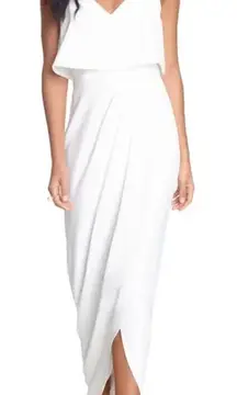 XSCAPE Scuba Crepe Popover Faux Wrap Gown In Ivory size 4 NWOT
