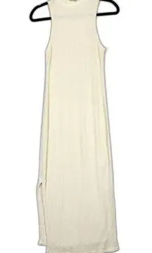 Well Traveled Midi Dress Size Small Ivory Ribbed Knit Mock Neck