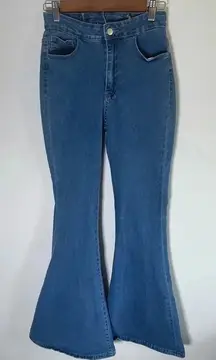 Extreme Flare Bell Bottom Jeans‎ Corset Lace Tie Sz 28x32 EUC 0196