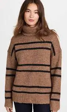 Line and Dot Veronica Turtleneck Striped Pullover Sweater Brown Black Small