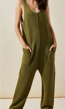 Free People FP Beach Hailee Sweater Knit Jumper Jumpsuit M Overall Olive Green