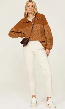 VARLEY Orange Knit Quarter Zip Long Sleeve Oversized Sweater size Large