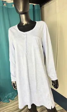Carole Hochman Nightgown Long Sleeve Blue Floral Knit‎ Henley Sleepwear Womens L
