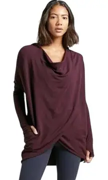 Athleta Women's Purana Spiced Cabernet Yoga Hooded Wrap Sweatshirt Top Size S